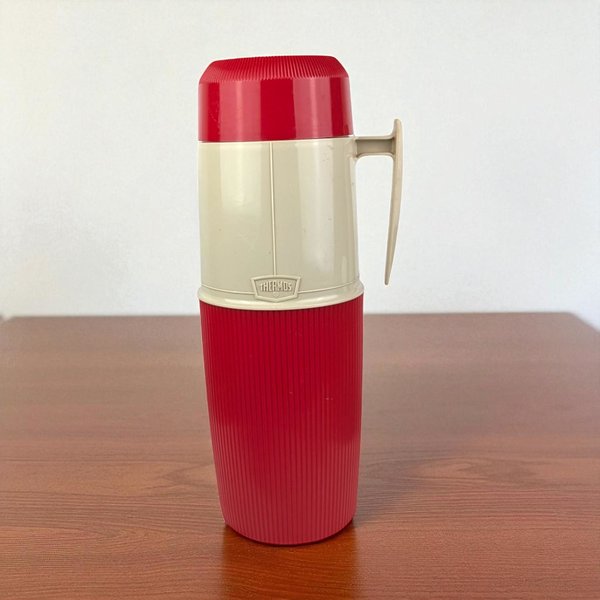 Vintage Red Thermos With Handle