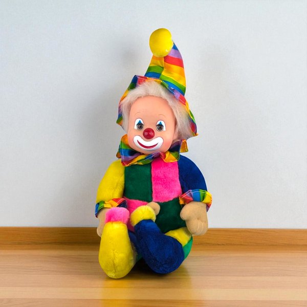 Vintage Rainbow Harlequin Clown Sitting Doll