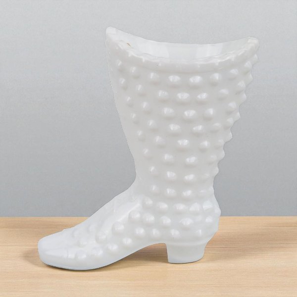 Fenton Hobnail White Milk Glass Boot Figurine
