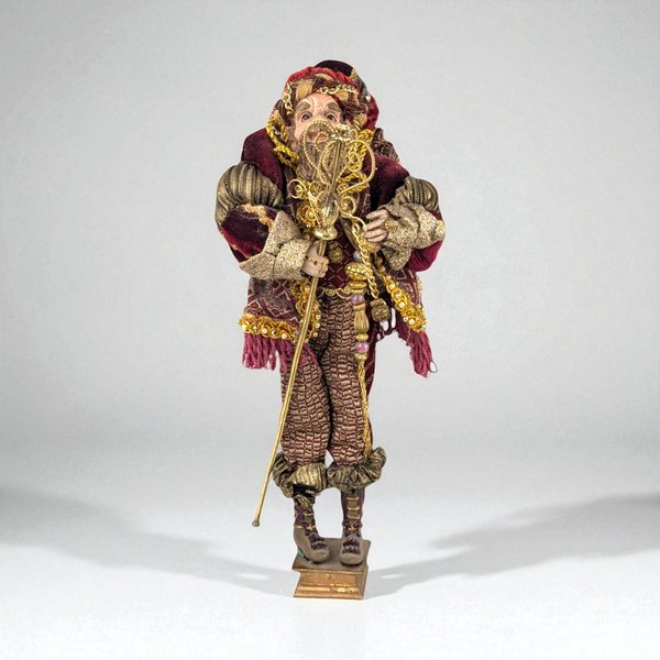 Vintage Santa Elf Jester Figure: Maroon & Gold