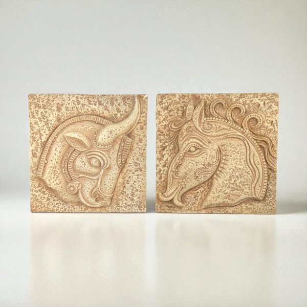 Vintage Z. Danjell Creations Greek Horse & Bull Plaques