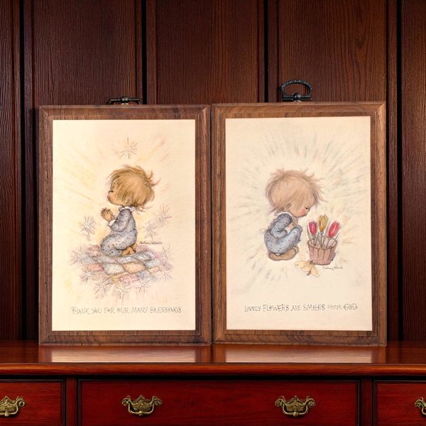 Vintage Betsey Clark Wooden Wall Plaque Pair