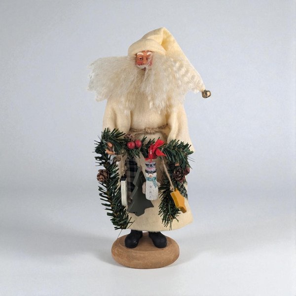 Vintage Cream-Clothed Woodland Santa Figure