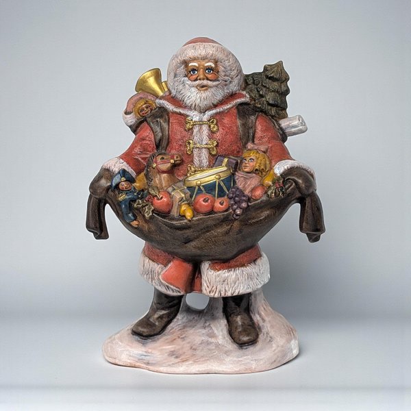 Vintage Hand-Painted Ceramic Santa with Toy Sack Figure