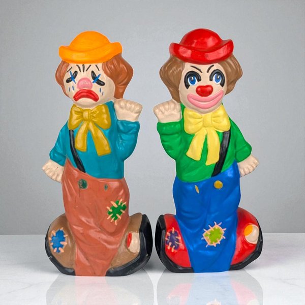 1975 Happy and Sad Ceramic Clown Banks Pair