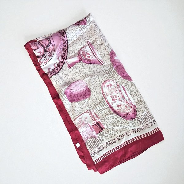 Vintage Asian Pottery Motif Silk Scarf