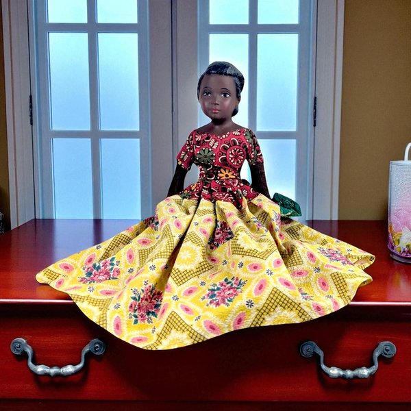 Vintage 14.5" Porcelain Island Doll in Floral Gown