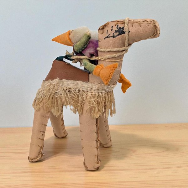 Vintage Faux Leather Camel & Elf Figure