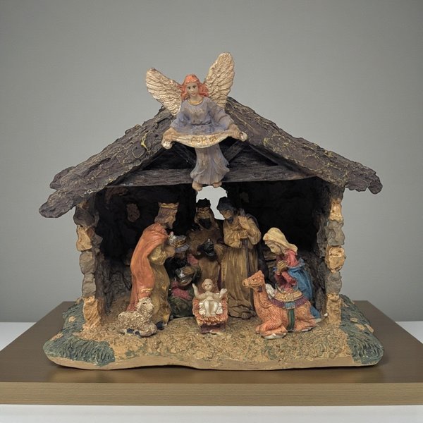 Vintage Illuminated Resin Nativity Grotto