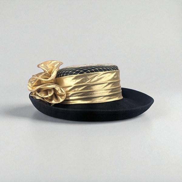 Vintage Sonni San Francisco Black and Gold Wool Ladies Hat