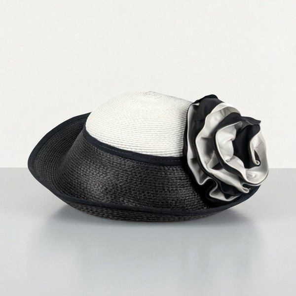 Vintage 'Jody G for Sylvia' Black and White Straw Ladies Hat