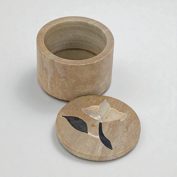 Vintage India Stone Trinket Box with Inlay Flower