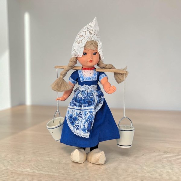 Vintage Dutch Milkmaid Doll with Ceramic Pails