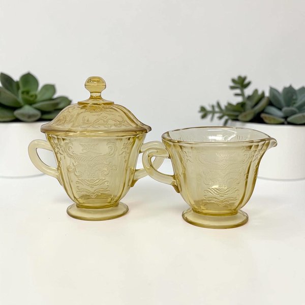 1930s Federal Glass Madrid Cream and Sugar Set