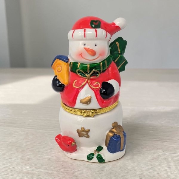Vintage Ceramic Snowman Holiday Trinket Box